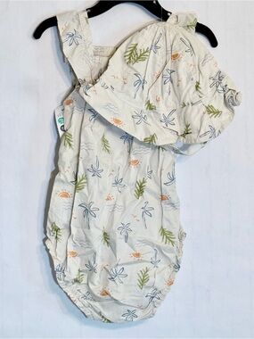 Carter's Cream Sun & Palm-Print Pajama Romper with Hat